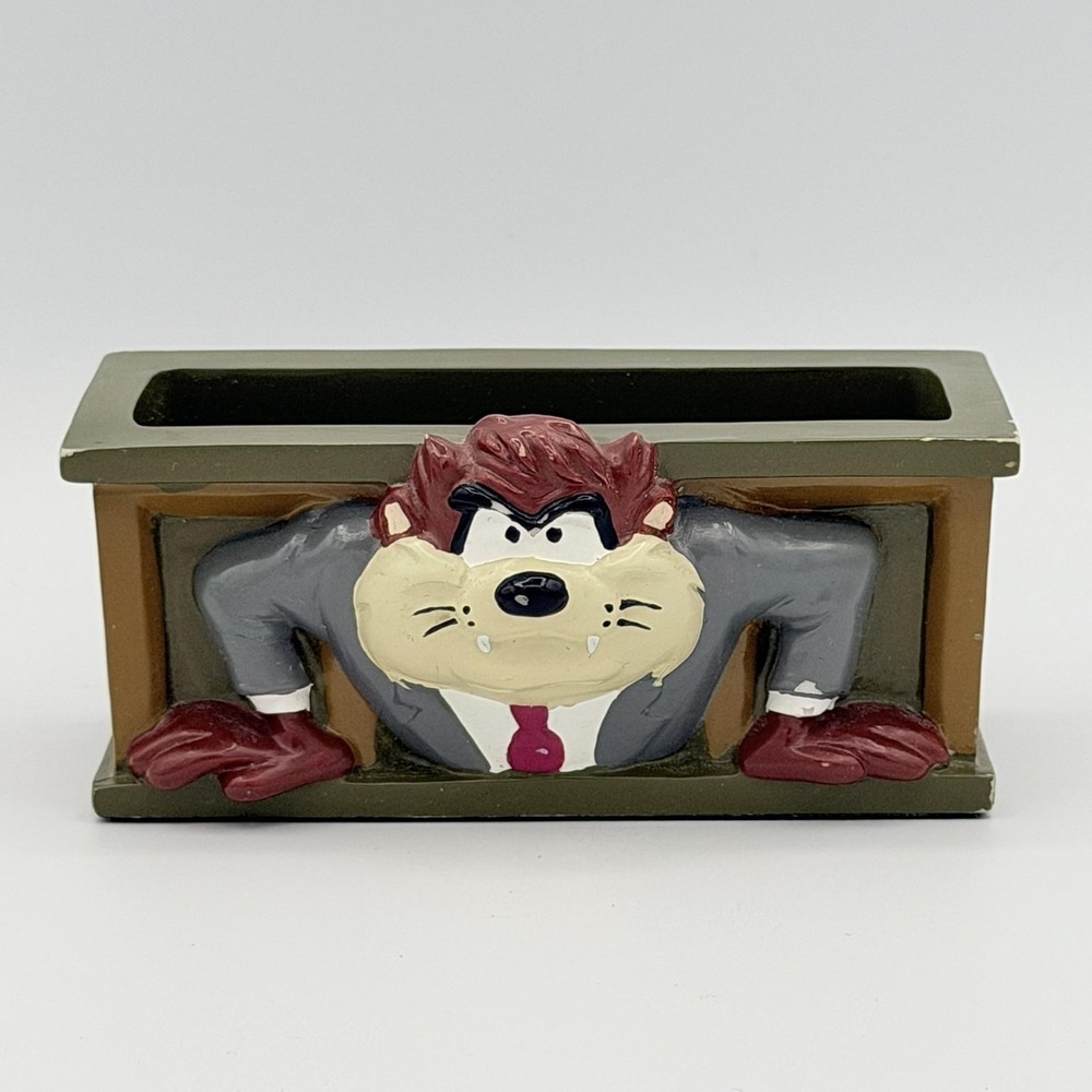 Vintage Looney Tunes Taz Warner Bros Green Desk Business Card Holder 1997